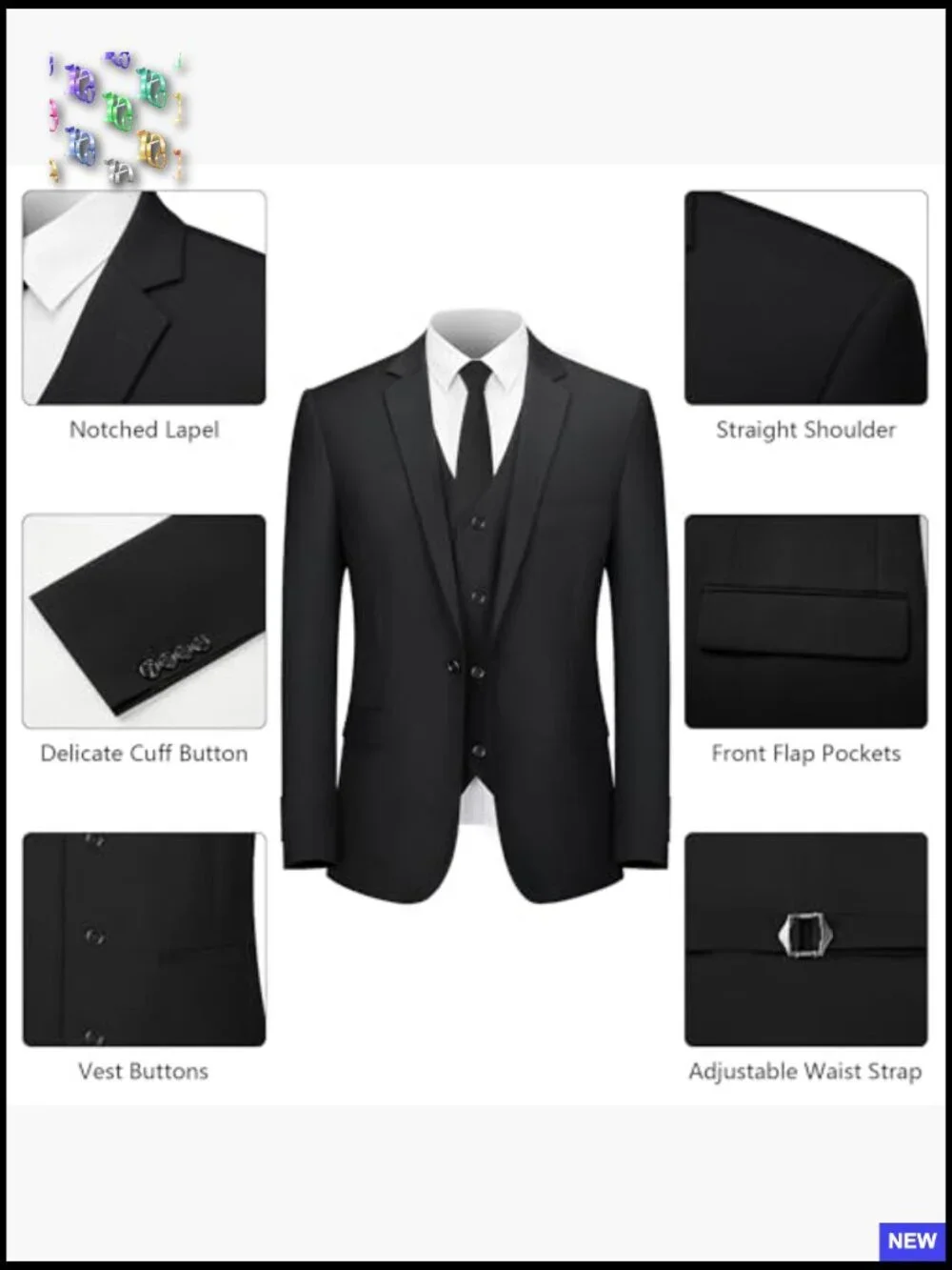 Slim Fit Three Piece Suit Set Classic Elegant Business Wedding Tuxedo